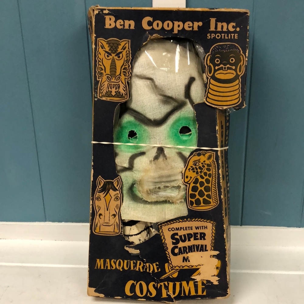 Vintage Ben Cooper Inc Spotlite Skeleton Halloween 2 kids Costume in box oddity